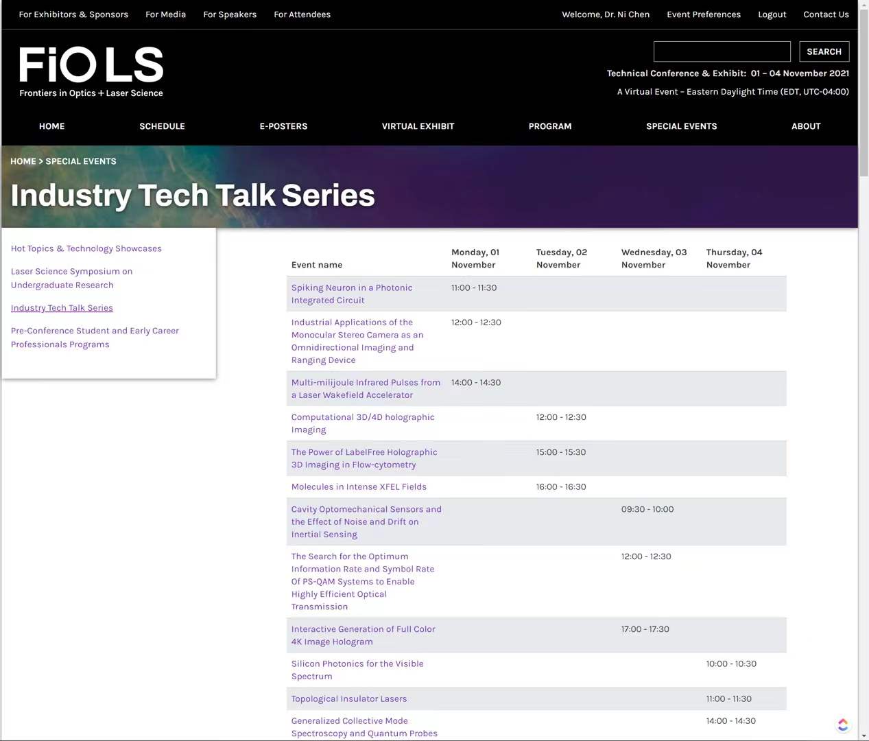 Industry Tech Talk at FiO Congress 2021, Virtual, Canada