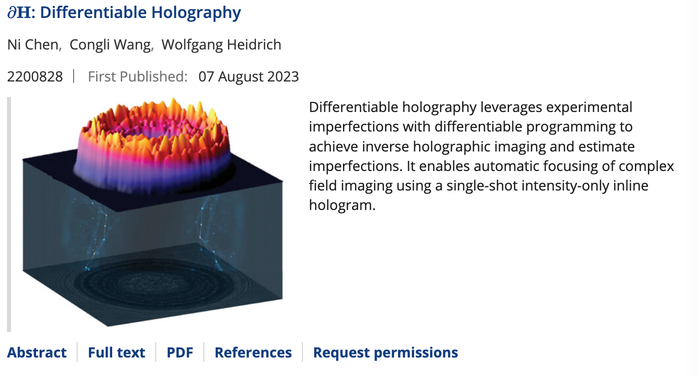 Differentiable Holography is published by Laser & Photonics Reviews